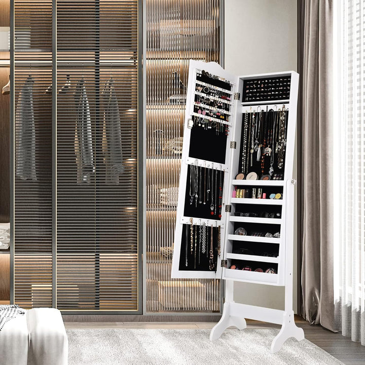 COSTWAY Schmuckschrank, Schmuckregal abschliessbar, Schmuck Spiegelschrank mit Ganzkörperspiegel für