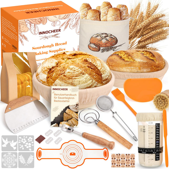 Gärkörbchen Für Sauerteig Starter Set, 25cm & 23cm Gärkorb Brot Brot Backen Mit Sauerteig Startergla