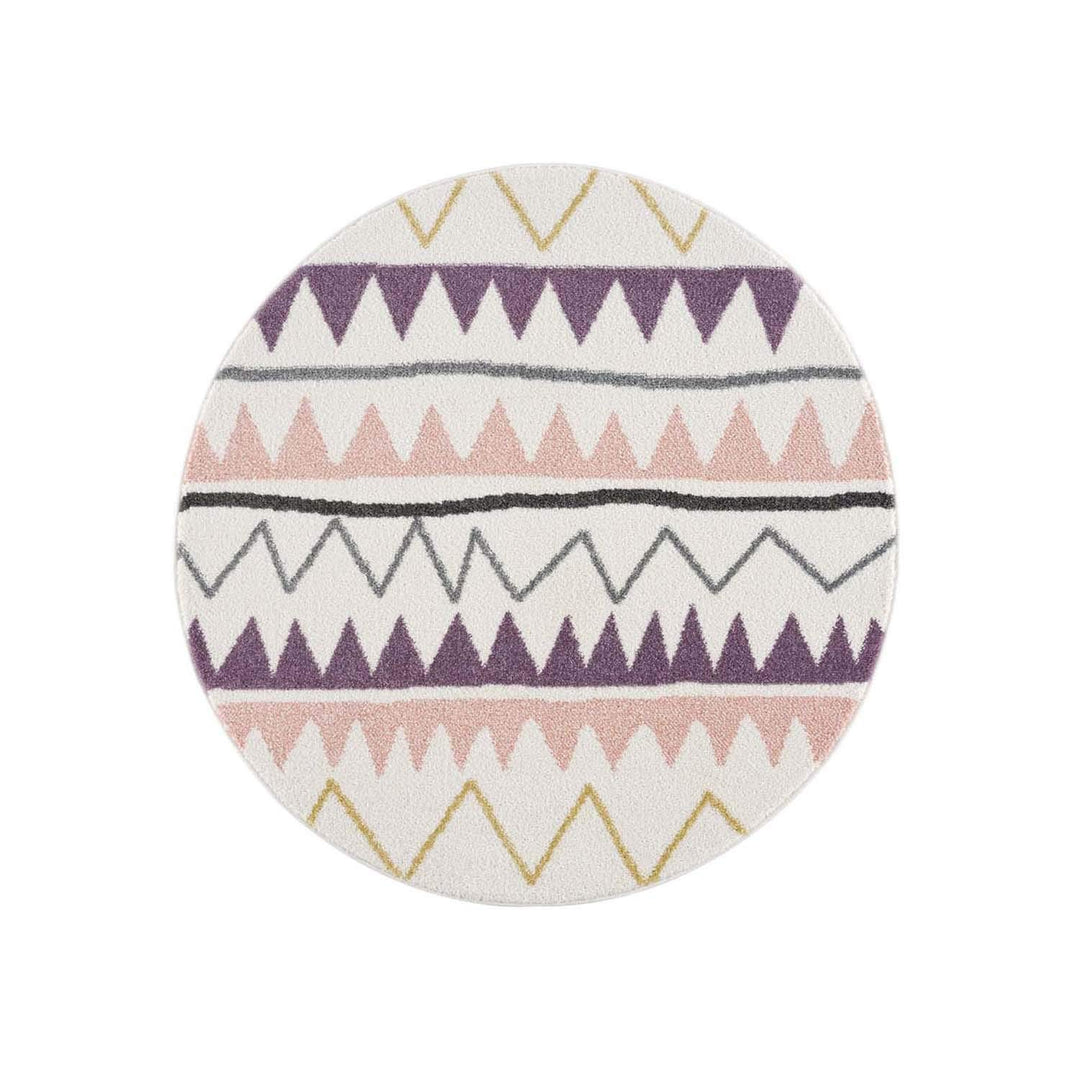 carpet city Kinderteppich - Zickzack-Motiv 120 cm Rund Creme Rosa - Kinderzimmer Teppich Modern Mädc