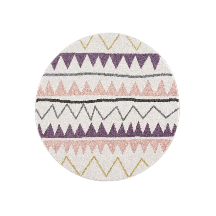 carpet city Kinderteppich - Zickzack-Motiv 120 cm Rund Creme Rosa - Kinderzimmer Teppich Modern Mädc