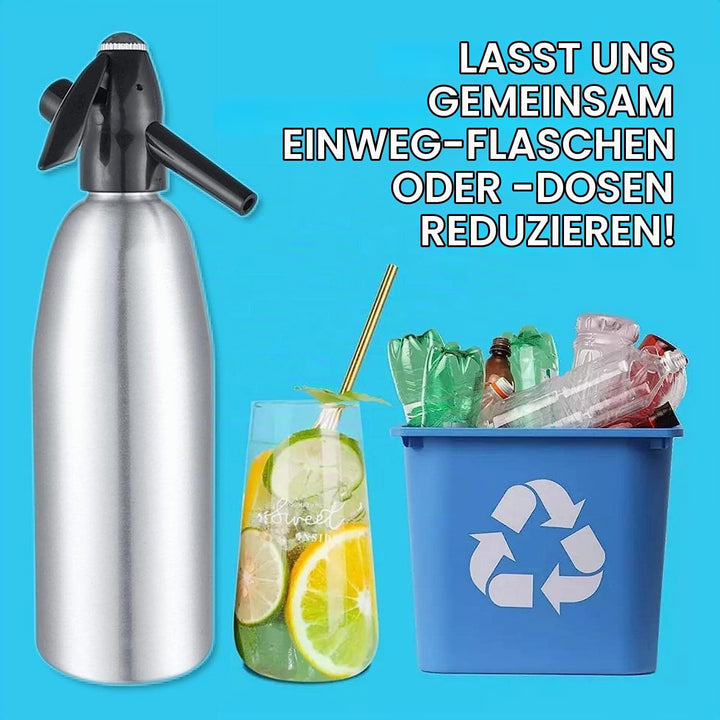 Soda Siphon, Sprudelwasser Maschine 1L, Seltzer Wasser Maker, Tragbare Aluminium Mini Soda-Maschine