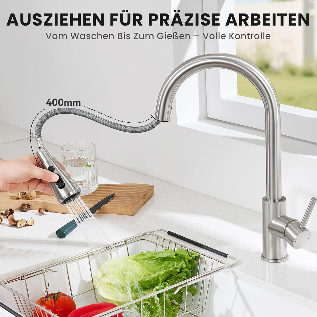 CECIPA Wasserhahn Küche mit 3 Modi, Hochdruck Küchenarmatur mit Brause Ausziehbar, Mischbatterie Küc