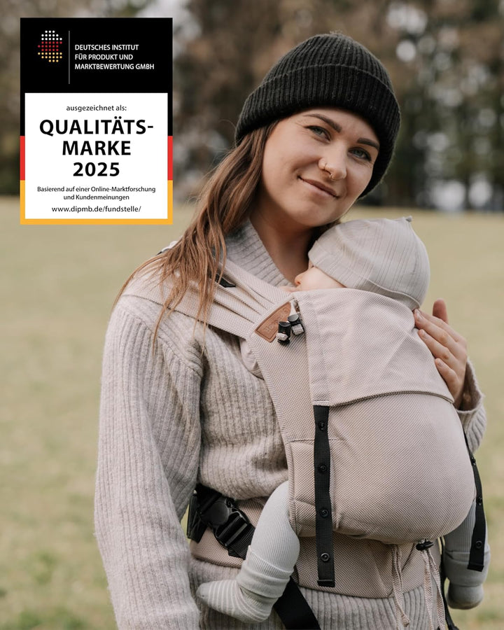 Hoppediz Primeo Babytrage für Neugeborene – Ergonomische Babytrage aus 100% kbA Baumwolle – Bauchtra