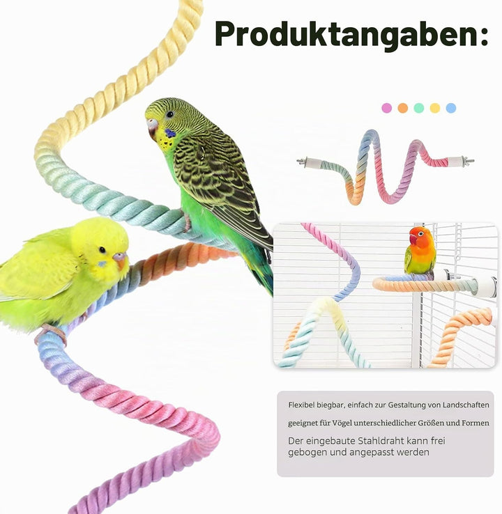 Vogelkäfig-Kletterseil-Spielzeug, Farbverlauf, buntes Vogelseil-Ständer, biegbares Kletterseil, Voge