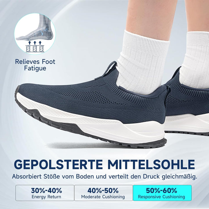 Sosenfer Walkingschuhe Herren Extra Weit Slip On Sneaker rutschfeste Sportschuhe Atmungsaktive Ohne