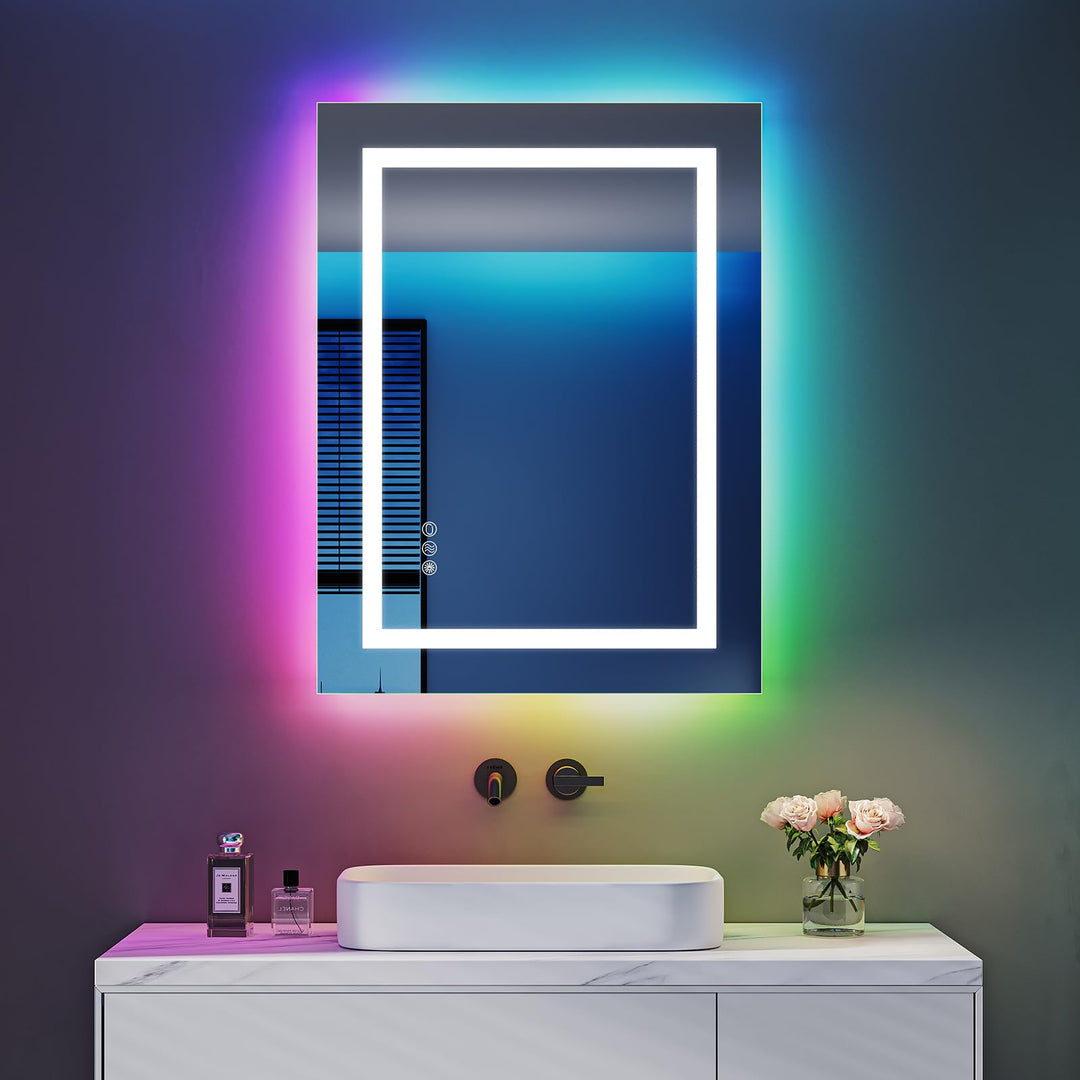 Dripex Badspiegel mit Beleuchtung Led Spiegel mit RGB LED Streifen, Farbwechsel, Touch-Schalter, Dim