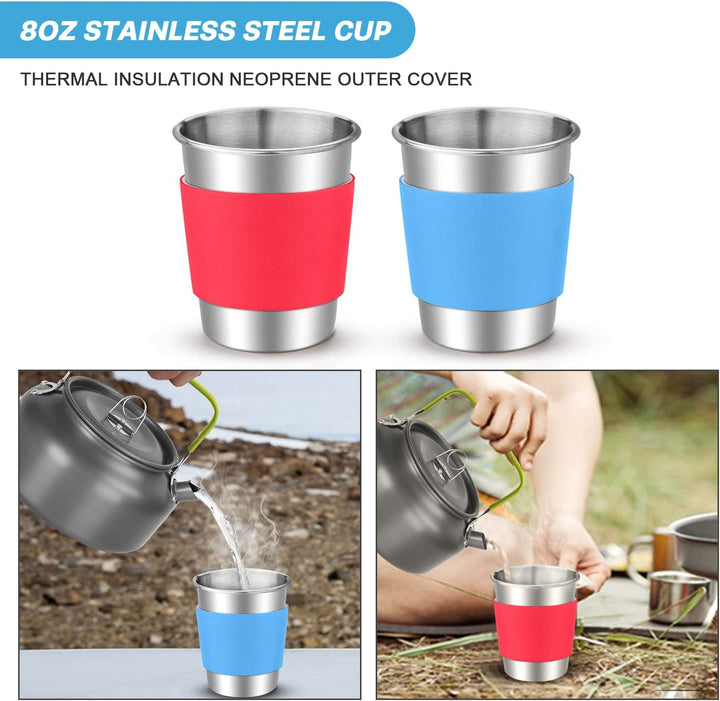 Odoland Kochgeschirr Camping-Set mit Töpfen und Pfanne Tasse Teller Besteck faltbar Geschirr für 1-2
