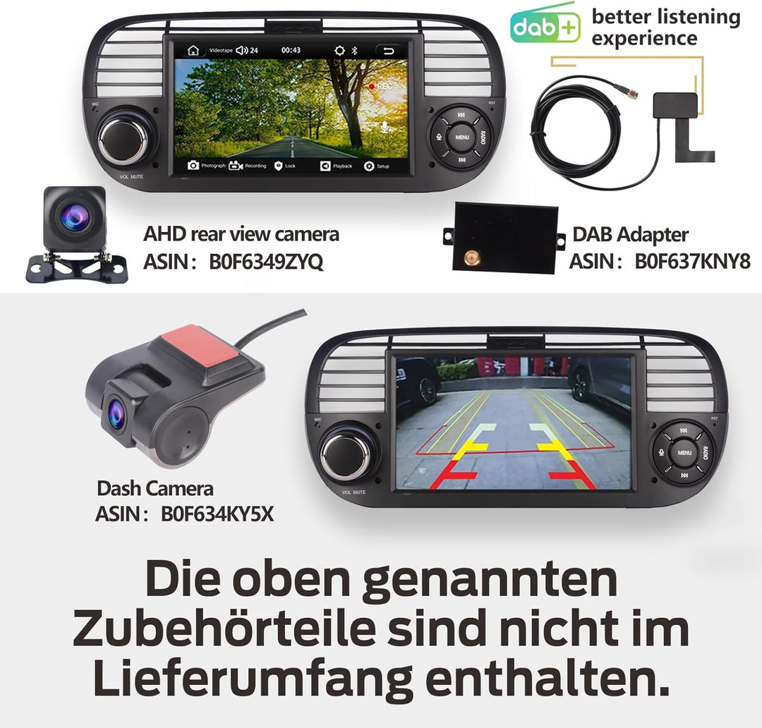 Linux Autoradio Blitzstart für Fiat-500 2007-2015 | Plug & Play | Wireless CarPlay/Android Auto/Blue
