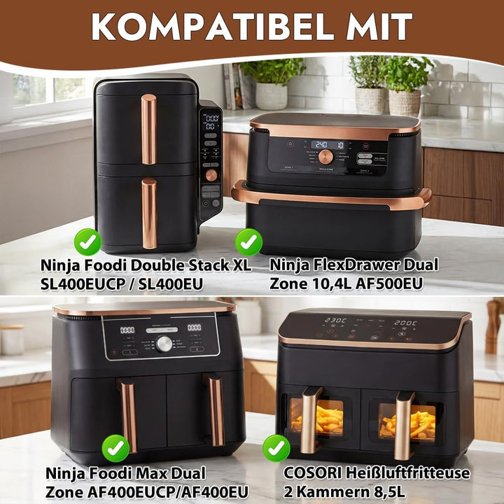 BYKITCHEN 2 Stück Airfryer Zubehör für Ninja AF400EU/SL400EU/Cosori Heissluftfritteuse 2 kammern, Gl