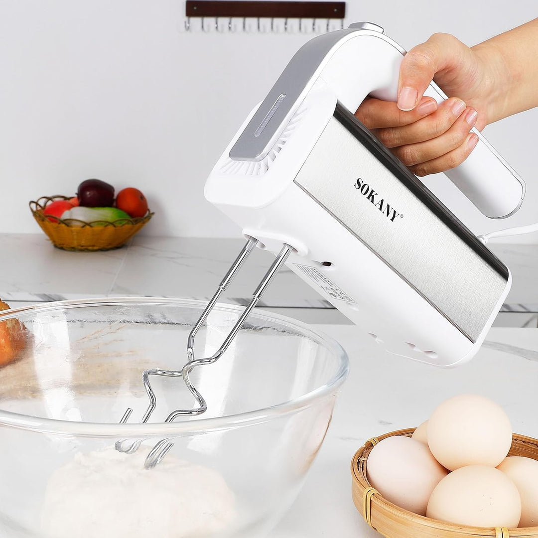 SOKANY 800W Handrührgerät Edelstahlkneter Handmixer, 5 Geschwindigkeiten mit Exit-Taste, Handrührer