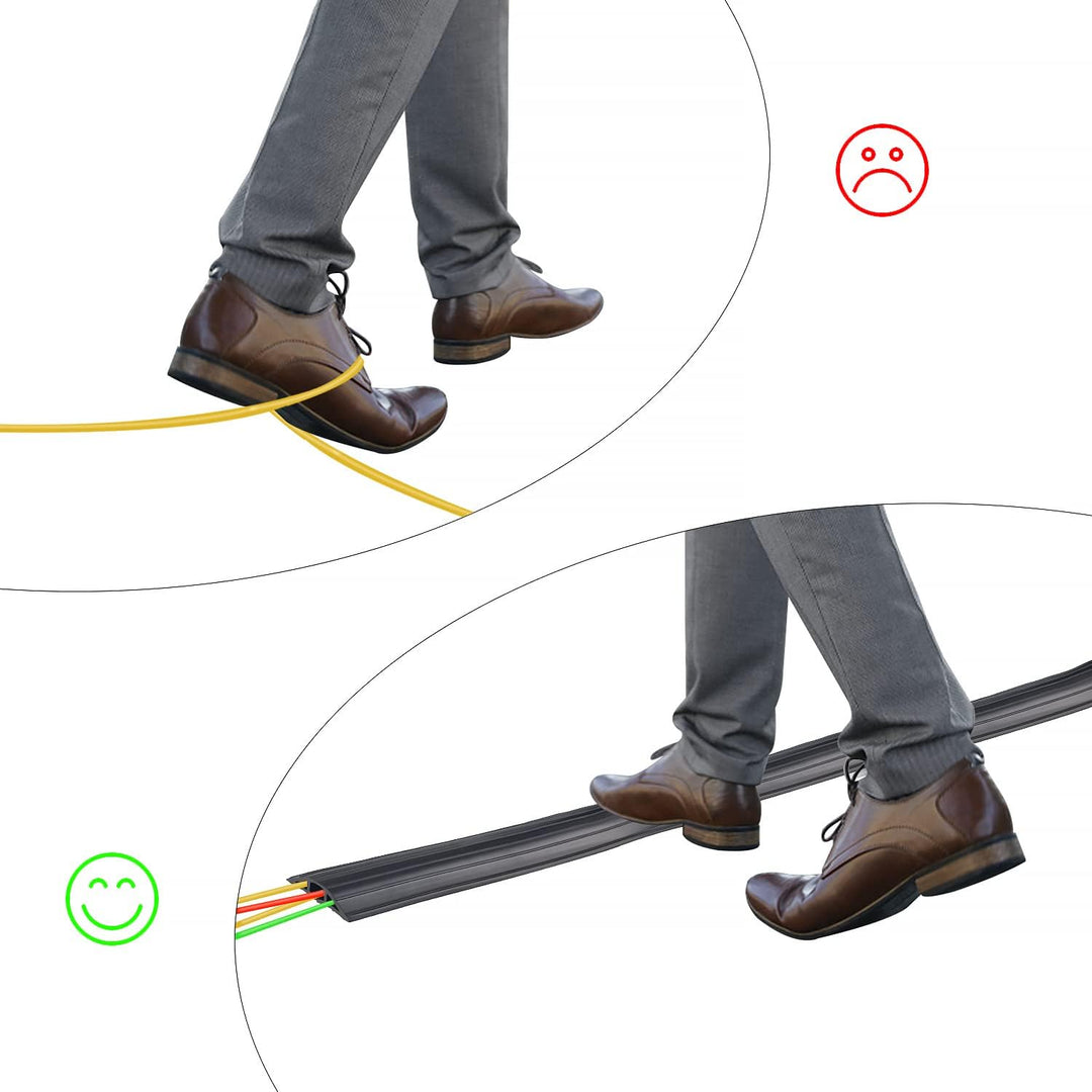 CPROSP Boden Kabelbrücke Schwarz, 200 cm x 6,4 cm, 3 Kanäle, Boden Kabelabdeckung aus Gummi, mit 500