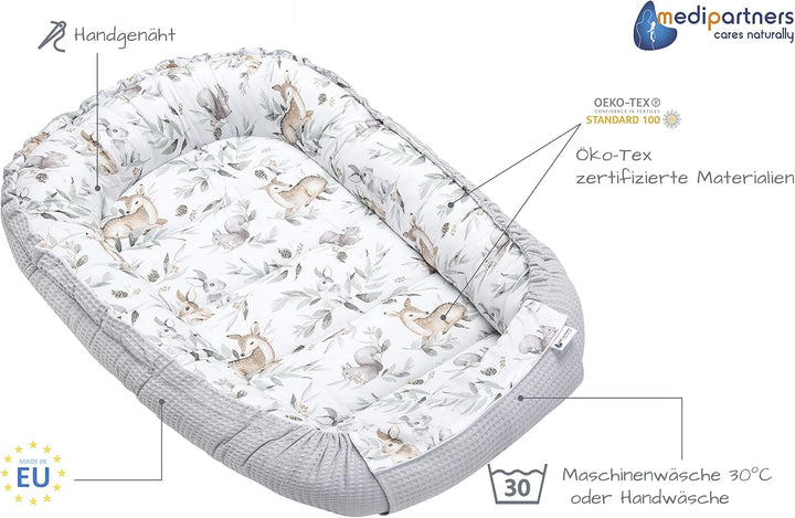 Medi Partners Babynest Kuschelnest Babynestchen 100% Baumwolle Waffle Nestchen Reisebett für Babys S
