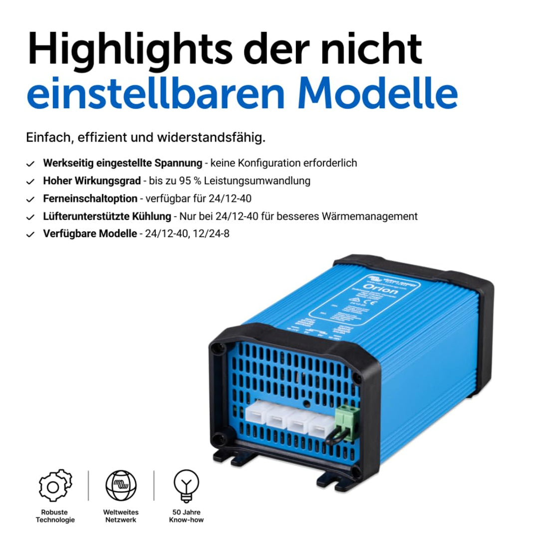 Victron Energy Orion IP20 24/12-Volt 25 Amp DC-DC Konverter Nicht isoliert, Hohe Leistung 24/12-Volt