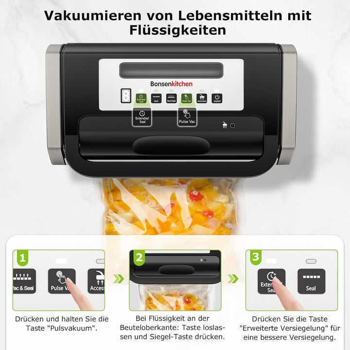 Bonsenkitchen Vakuumiergerät, Vakuumierer, Design mit Griffverriegelung, leistungsstarker geräuschar
