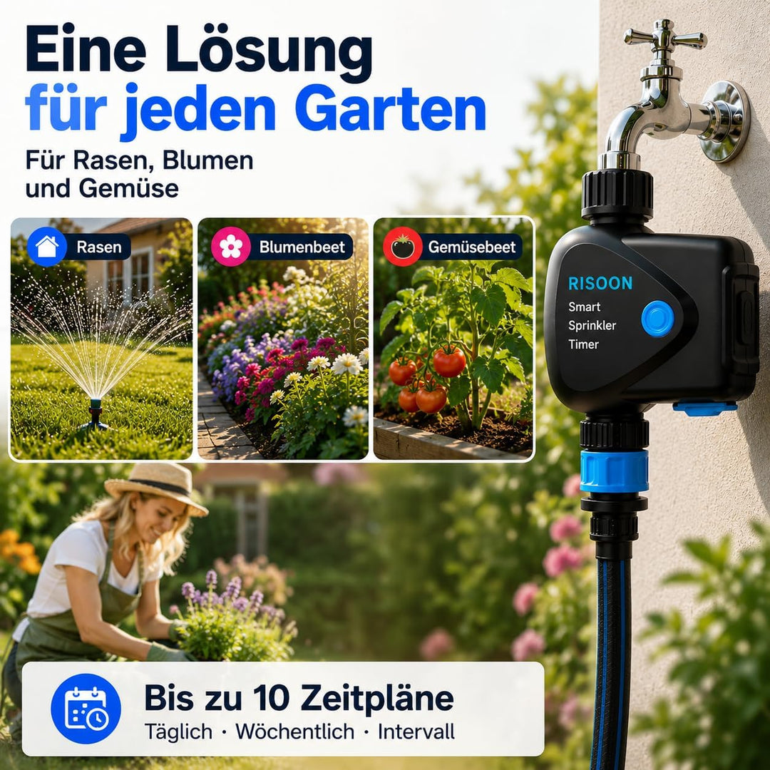 WLAN Bewässerungscomputer mit App Steuerung, WiFi Bewässerungstimer mit Wasserzähler, ohne Hub, Meng
