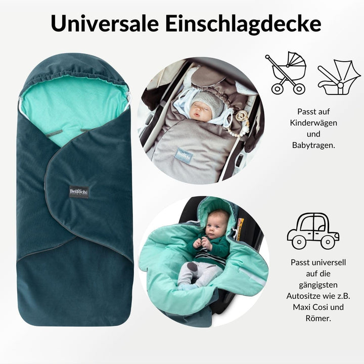 Premium Einschlagdecke Babyschale, Baby Erstausstattung aus Baumwolle für Autositz, Kuscheldecke für