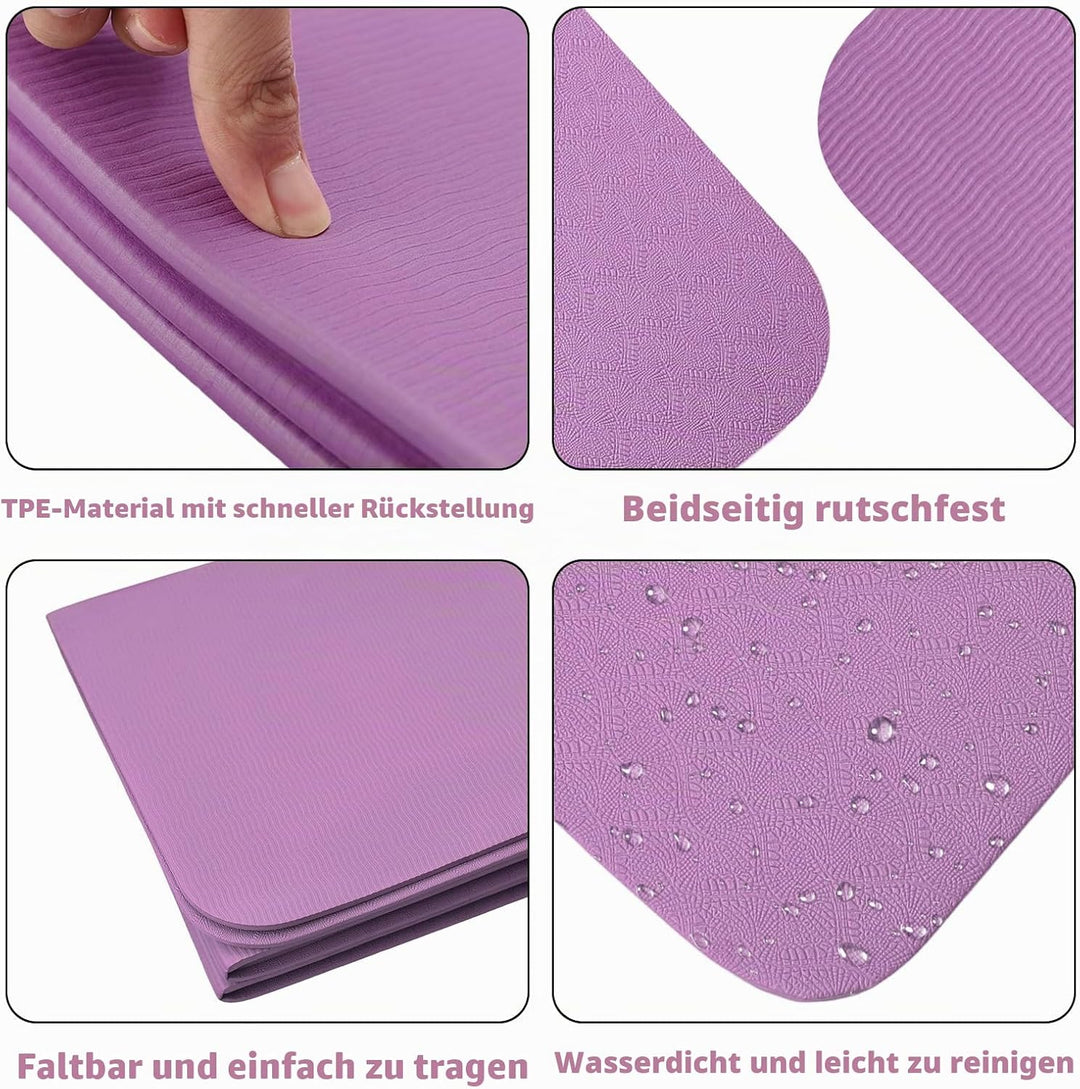 Faltbare Tragbare Yogamatte TPE Rutschfeste Fitnessmatte Trainingsmatte 183x61x0,5cm Reiseyogamatte