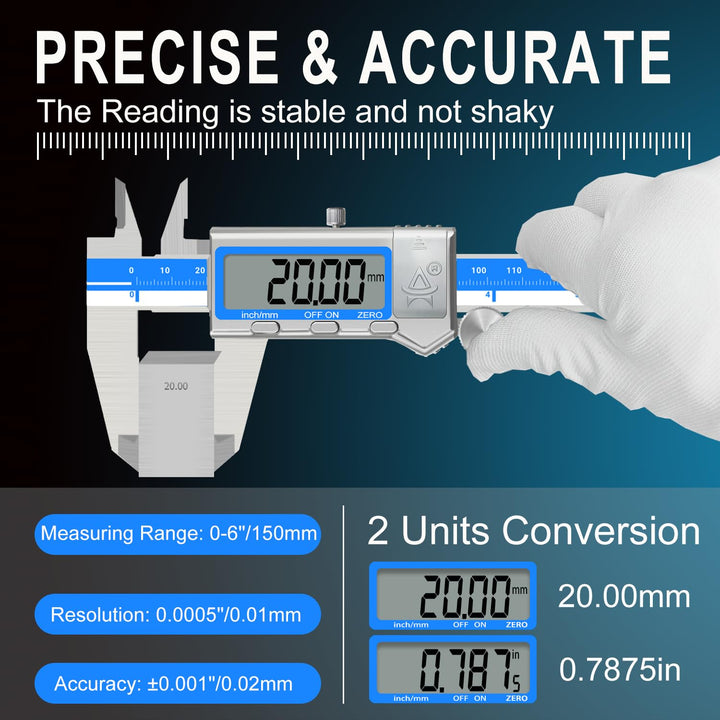 Digital Caliper 6 Inch Measuring Tool Stainless Steel Vernier Caliper Digital Micrometer with Large