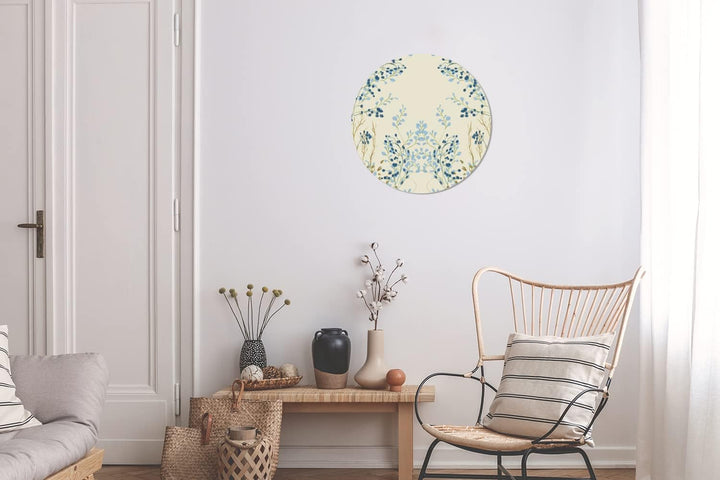 MuchoWow Wandbild Rund Wanddeko Deko Wohnzimmer Bilder 30x30 cm Blau - Beige - Pastell - Blätter, 30