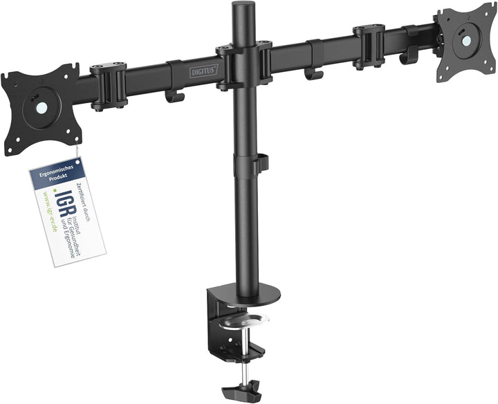 DIGITUS Monitor-Halterung - Tischklemme - 2 Monitore - Bis 27 Zoll - Bis 2x 8 kg - VESA 75x75, 100x1