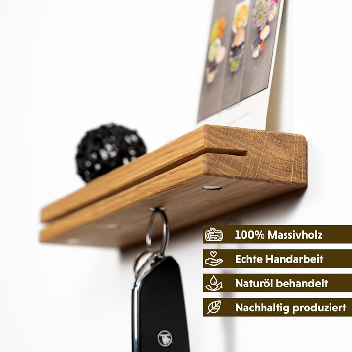 WOODS Schlüsselbrett mit Ablage Holz Eiche in 30cm mit Magnet und praktischem Schlitz, Schlüsselhalt