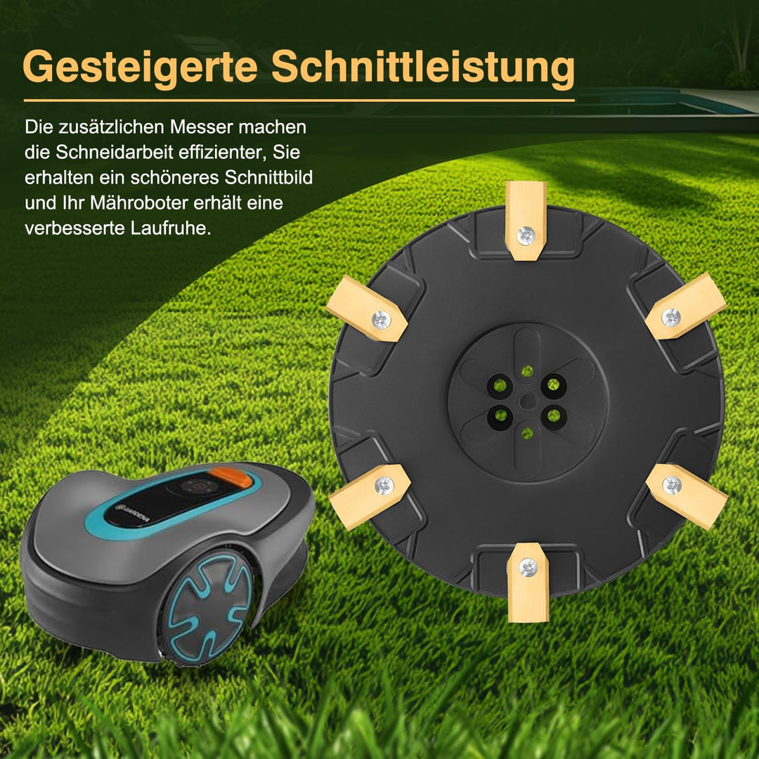 [AUFRÜSTUNG] Messerteller + 6 Stück Klingen Kompatibel mit Gardena Sileno Minimo 250,350,500 / Husqv