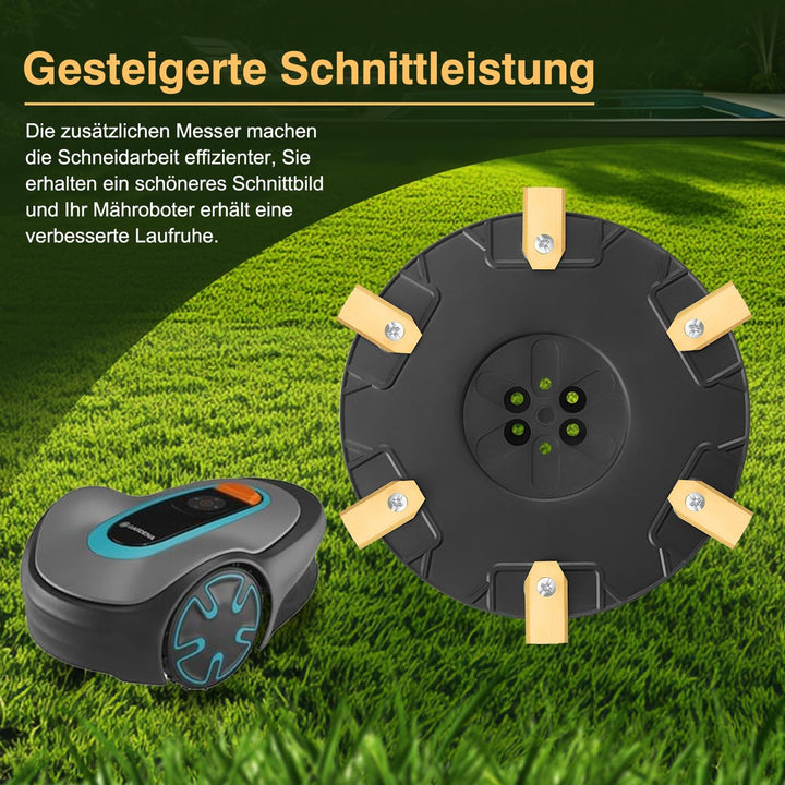 [AUFRÜSTUNG] Messerteller + 6 Stück Klingen Kompatibel mit Gardena Sileno Minimo 250,350,500 / Husqv