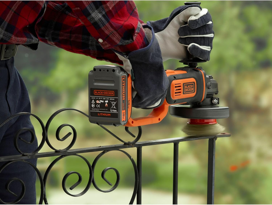 Black+Decker BCG720N Winkelschleifer (18V, 125mm Scheiben-ø, Sanftanlauf, für Trenn, Schleif- & Schr
