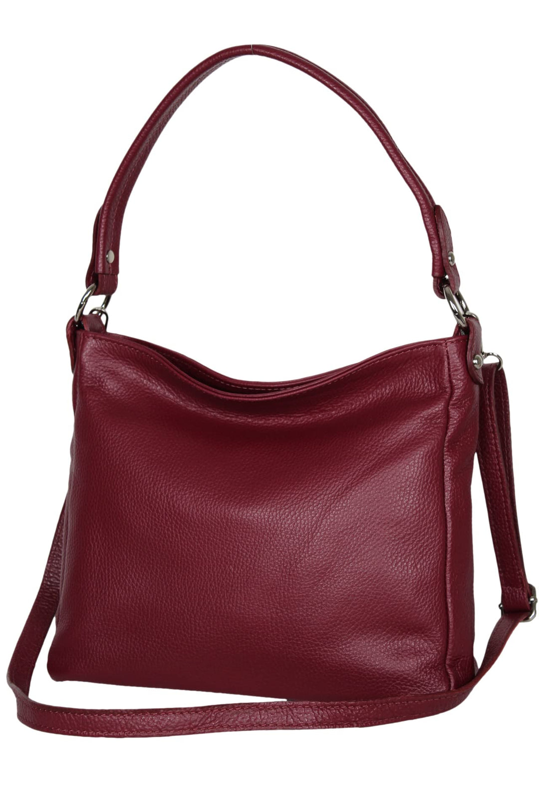 AmbraModa GL35 - Damen Handtasche Schultertasche Umhängetasche aus genarbtem Rindsleder Bordeaux, Bo