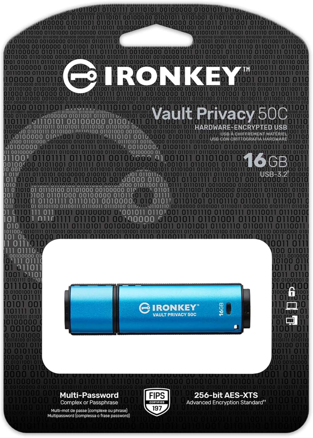 Kingston IronKey Vault Privacy 50 FIPS 197 Typ-C -zertifizierter und mit XTS-AES 256-Bit verschlüsse