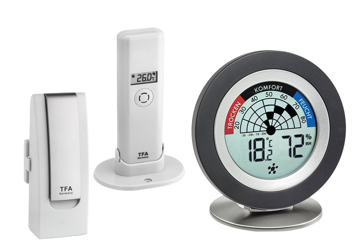 TFA Dostmann 31.4008.02 Cosy Radar Weatherhub Set zur Raumklimaüberwachung, mit Thermo-Hygro-Sender