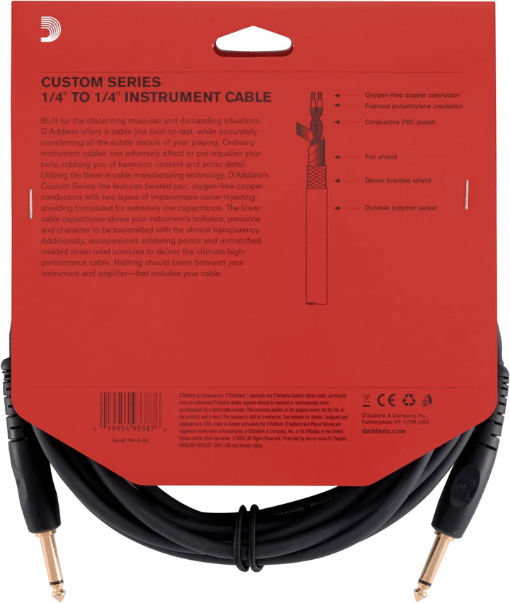 Planet Waves PW-G-20 Custom Series Cables Instrumentenkabel 6,1m (20 Fuss) schwarz, 20 Fuss