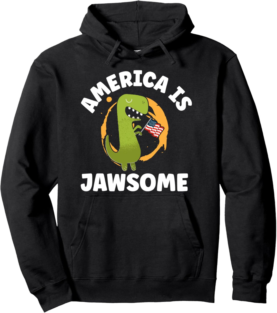 America Is Jawsome 4th Of July Dinosaur Patriotic Pullover Hoodie