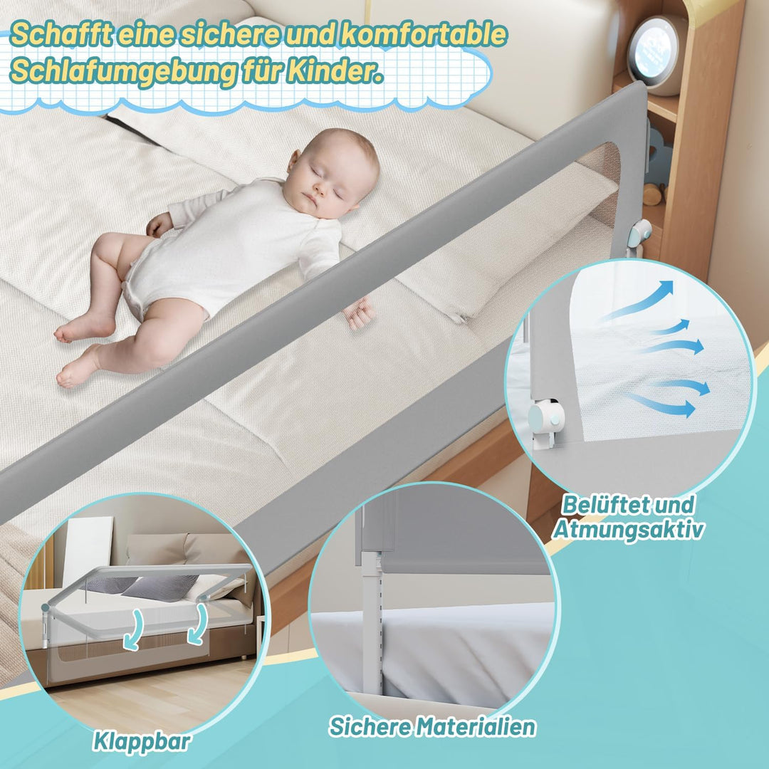 2er Bettgitter 200 X H68 cm Bettschutzgitter Kinderbettgitter für Kinder,Rausfallschutz Boxspringbet