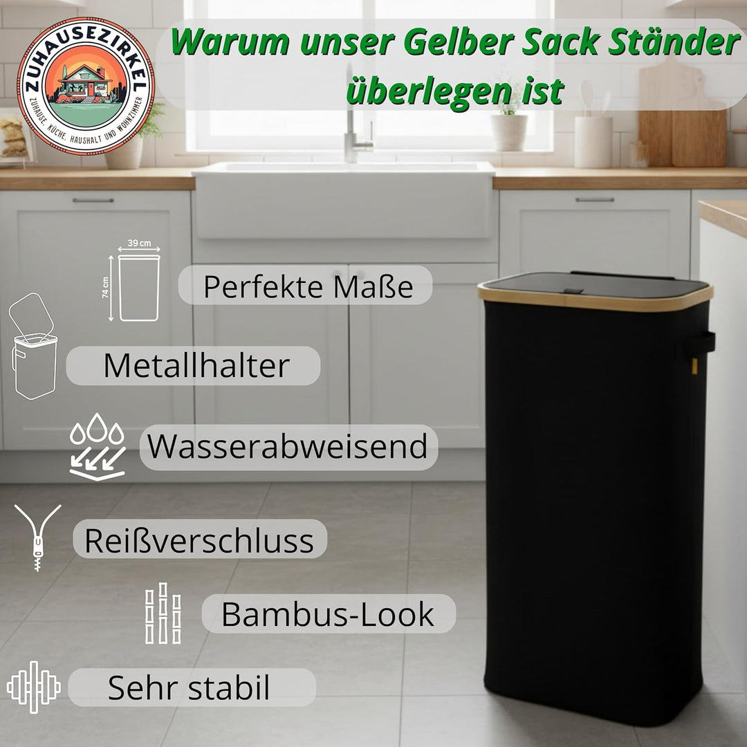 Gelber Sack Ständer 80L – für 62×90 cm Gelbe Säcke – Mülleimer mit Deckel - Müllsackständer für Gelb