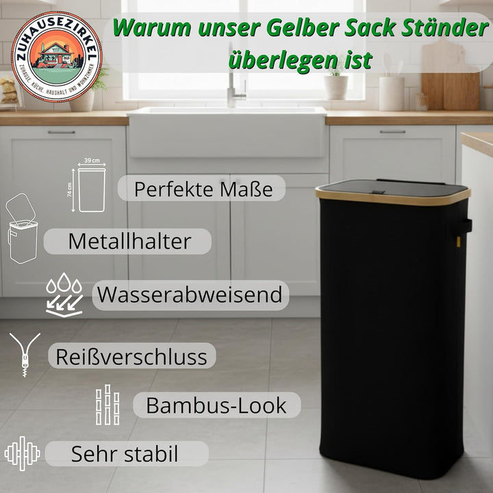 Gelber Sack Ständer 80L – für 62×90 cm Gelbe Säcke – Mülleimer mit Deckel - Müllsackständer für Gelb
