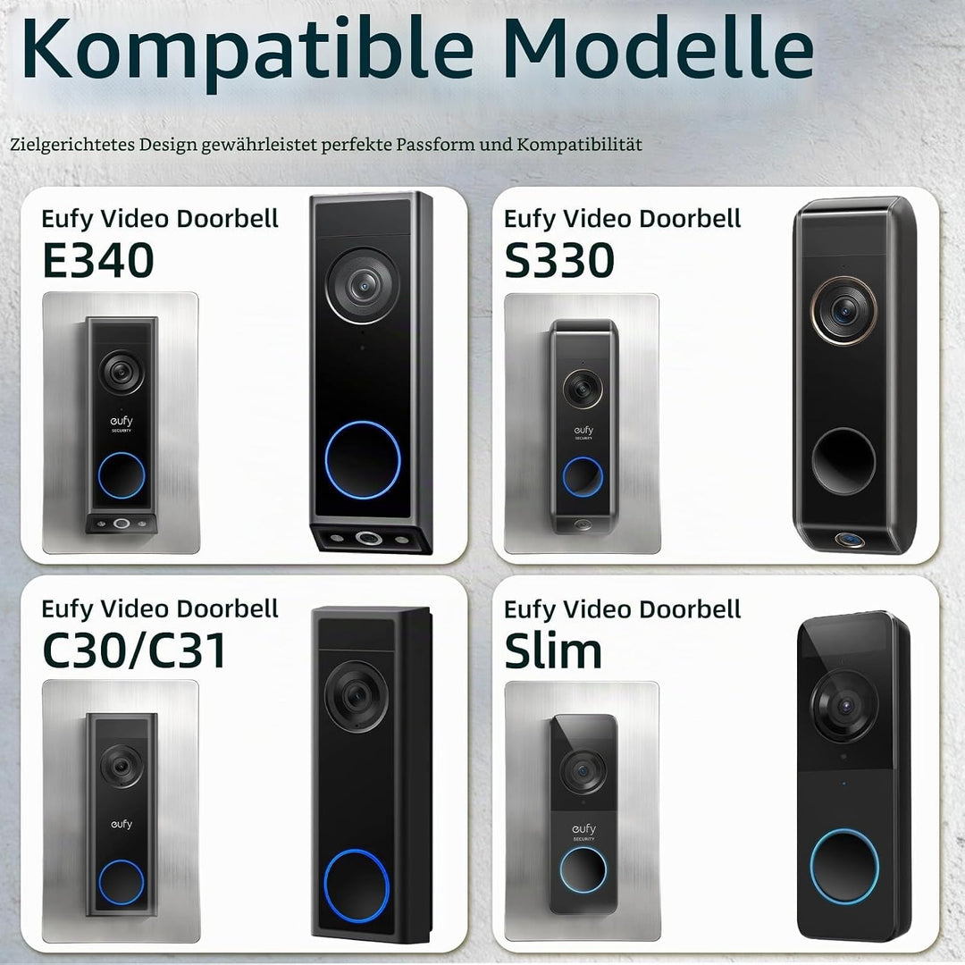 Edelstahl-Blende für Eufy Video Doorbell E340 - Wandplatte Geeignet für Eufy Videotürklingel E340, S