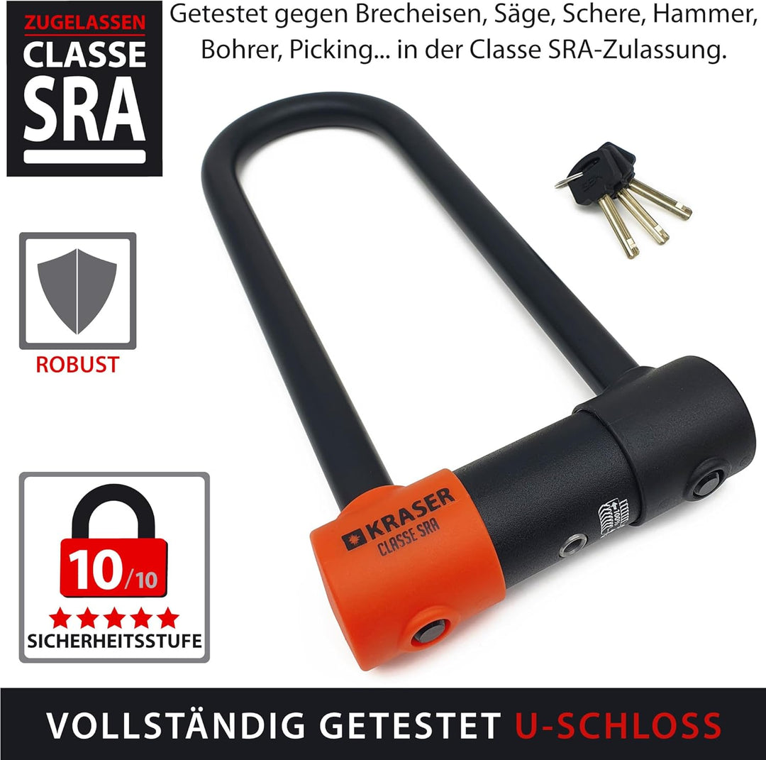KRASER KR85M Anti-Diebstahl Motorrad Fahrradschloss Bügelschloss Vorhängeschloss U Homologiert SRA-S