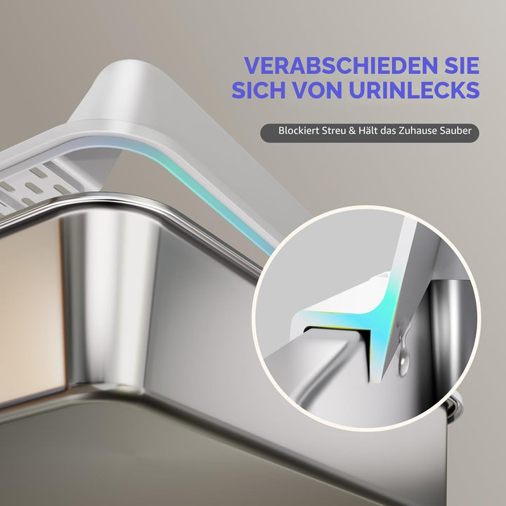 2 Pack Katzenklo Edelstahl Gehege mit Deckel, grosse Katzentoilette aus Edelstahl, Katzenklo Mit Hoc