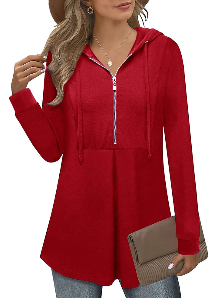 Siddhe Pullover Damen Hoodie 1/4 Zip Farbblock Sweatshirt Kapuzenpullover Tunika mit Reissverschluss