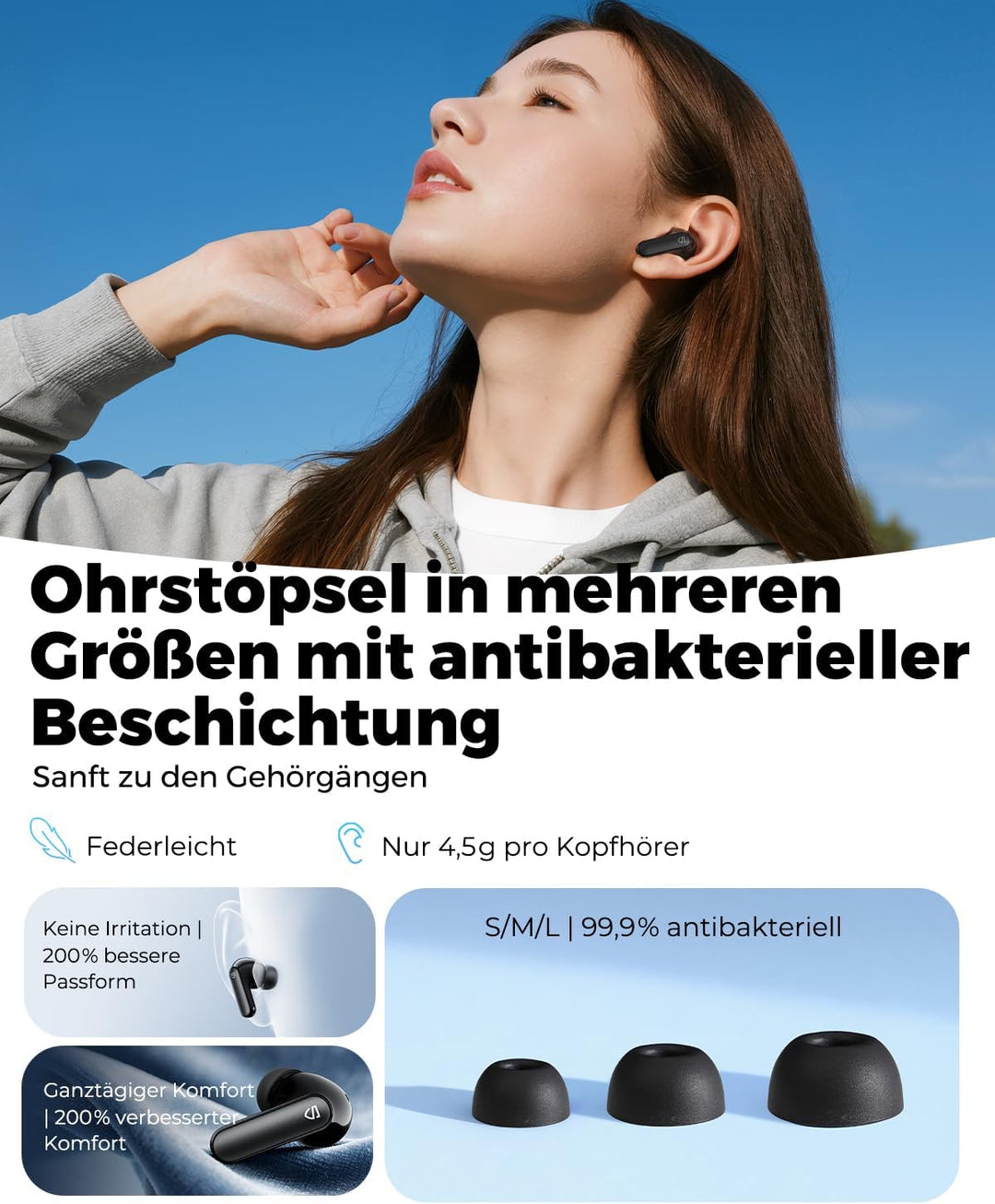 SoundPEATS Q3 Pro In Ear Kopfhörer, Bluetooth Kopfhörer Active Noise Cancelling, 13 mm Treiber, Earb