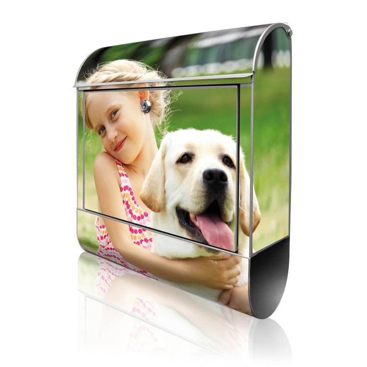 banjado® Design Briefkasten mit eigenem Motiv 39x47x14cm & 2 Schlüssel - Briefkasten Stahl Silber mi
