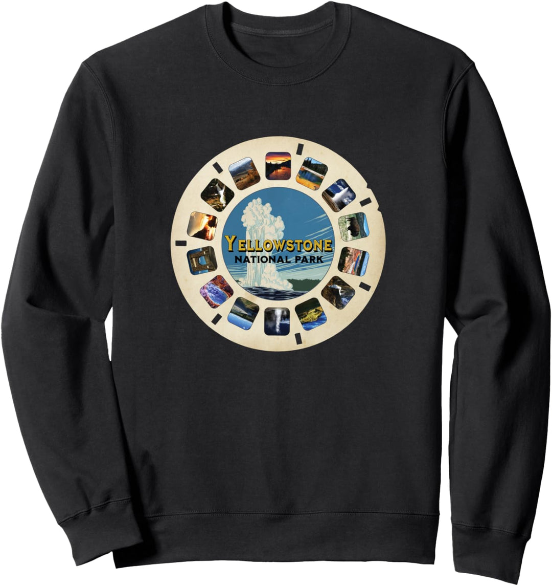 Vintage-Camping im Yellowstone-Nationalpark im Retro-Stil mit Geysir und Bisons Sweatshirt