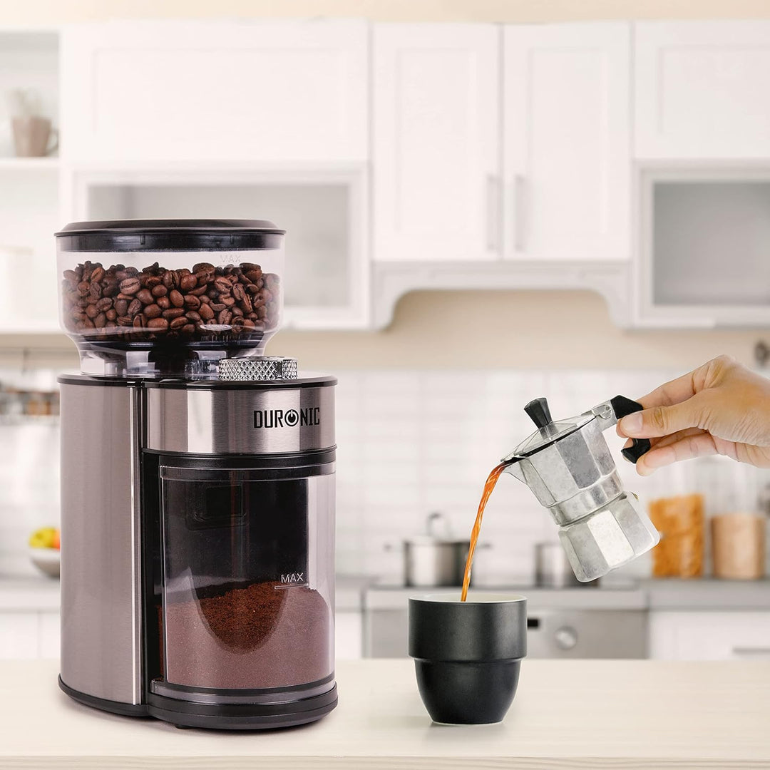 Duronic BG200 Elektrische Kegelmühle, 200 W Kaffeemühle mit Mahlwerk, 200 g Kaffeebohnen, Mahlgrad v