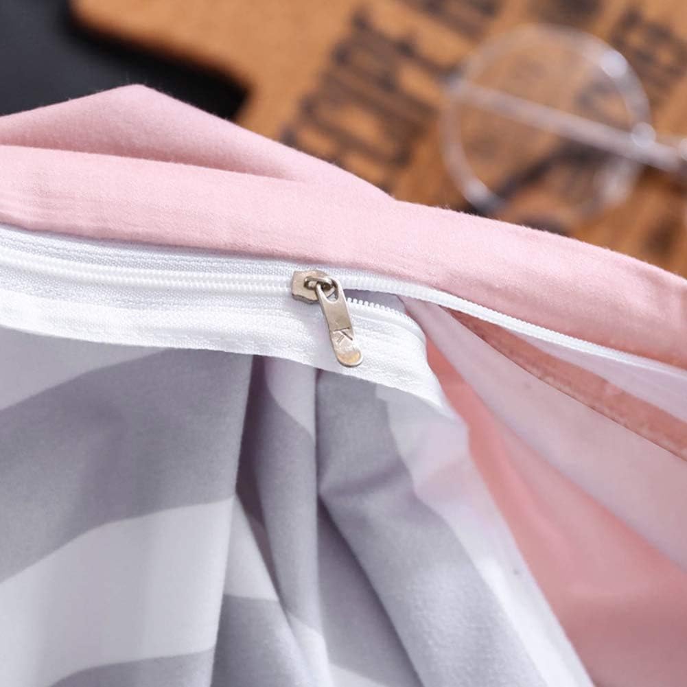 Loussiesd Herzen Rosa Bettwäsche 155x220 Mädchen Frauen Teenager Bettbezug Set Streifen Reversibel B
