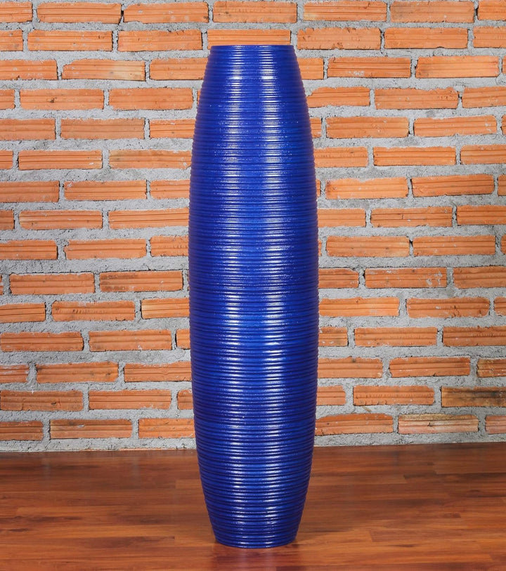 Leewadee Grosse Bodenvase für Dekozweige hohe Standvase Design Holzvase, Holz, 70 cm, Blau 70 cm Bla