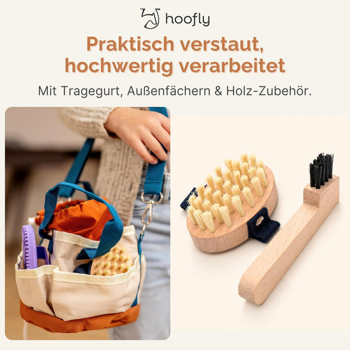 Hobby Horse Zubehör – Pflegeset für Kinder mit Tasche, Bürste, Striegel & Hufkratzer [TÜV geprüft] -