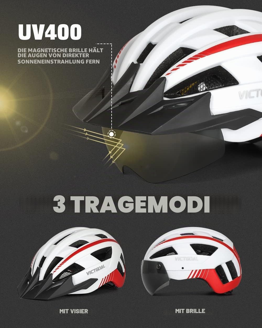 VICTGOAL Fahrradhelm MTB Mountainbike Helm mit magnetischem Visier Abnehmbarer Sonnenschutzkappe und