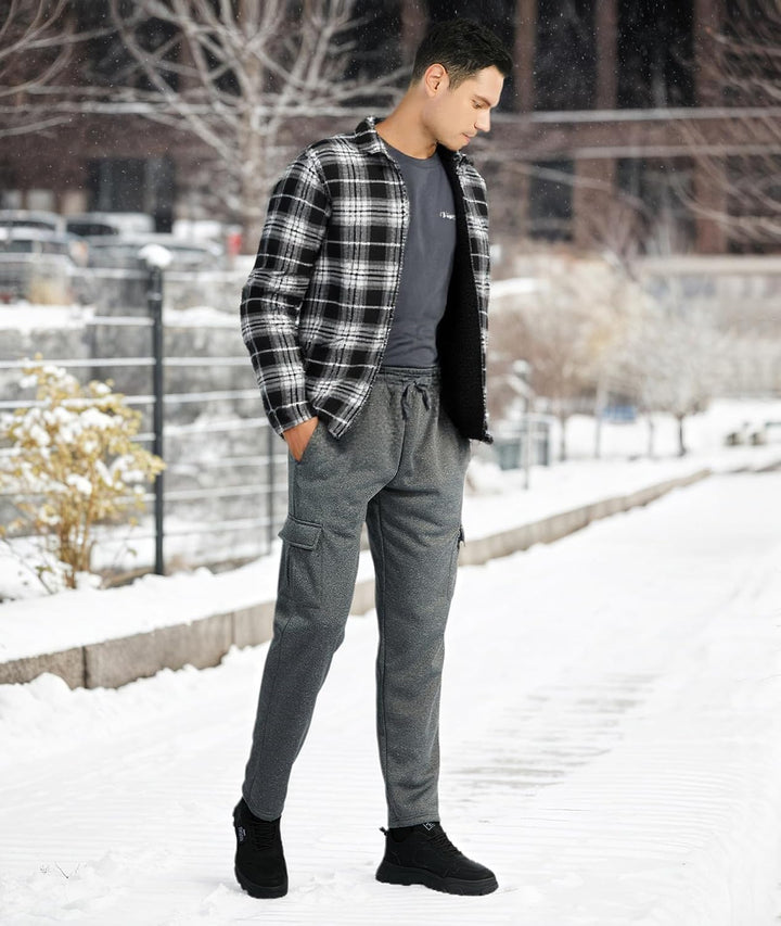 JACKETOWN Hemdjacke Kariertes Herren hoodies Flanelljacke Warm Thermohemd Herren Holzfäller Jacke Ve
