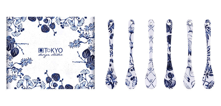 TOKYO design studio Flora Japonica 6-er Löffel-Set blau-weiss, 13 cm lang, asiatisches Porzellan, Ja